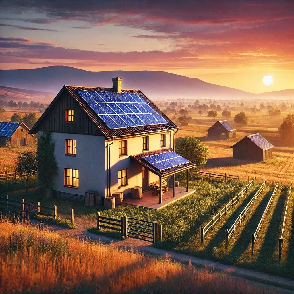Imagen de una casa con placas solares instaladas en el tejado