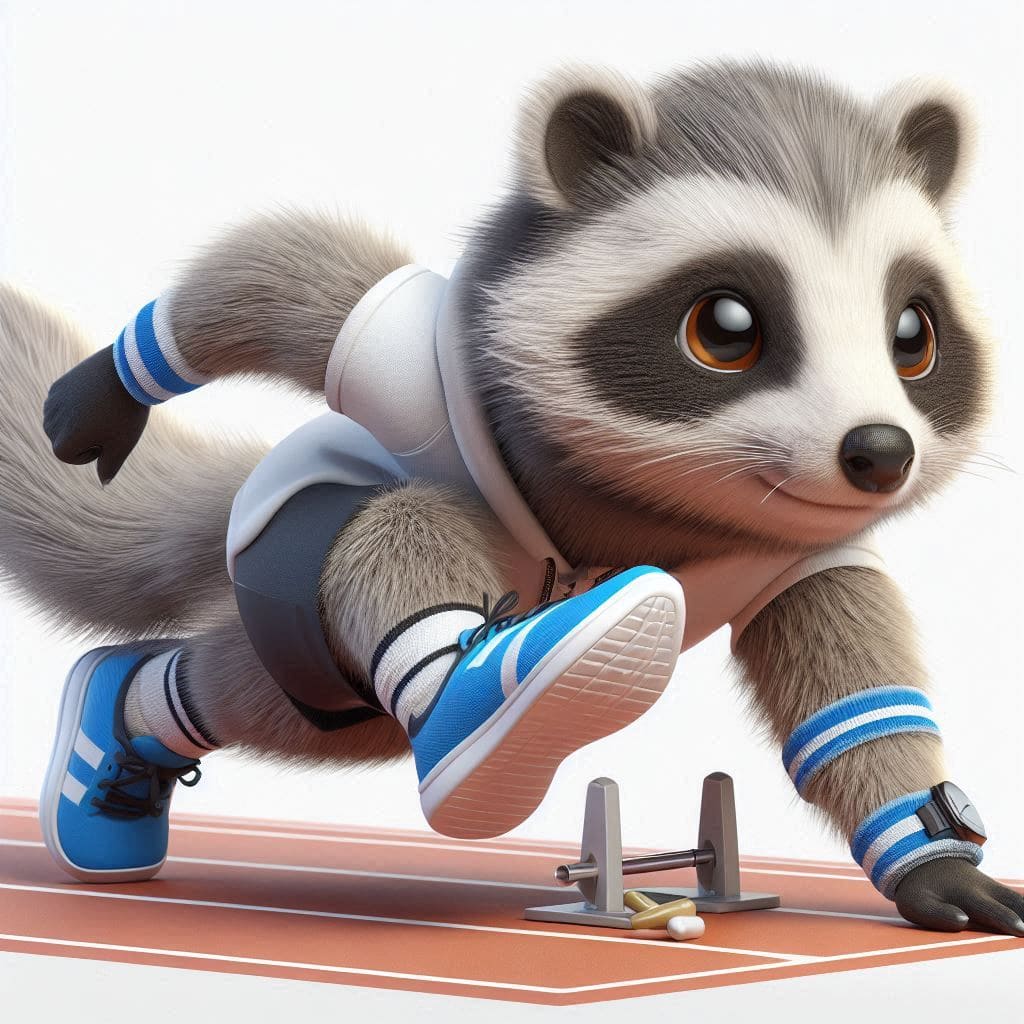 Imagen de un mapache haciendo deporte